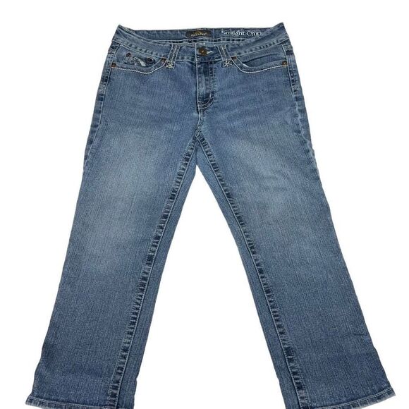 Jordache Jeans Cropped Straight Blue Denim 5 Pocket Zip Button Closure Size 8 - Picture 5 of 14
